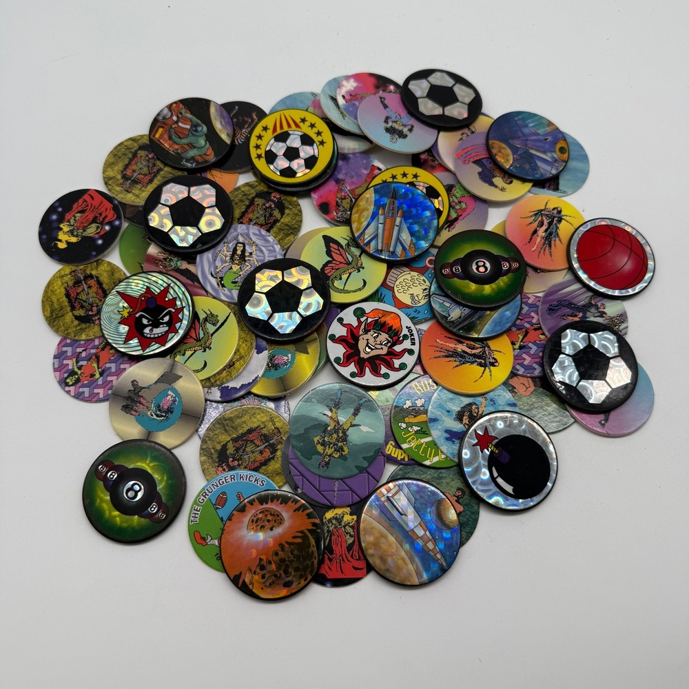 Vintage Pogs Slammers 70+ Lot Mixed 90s Holographic 8-Ball Sports